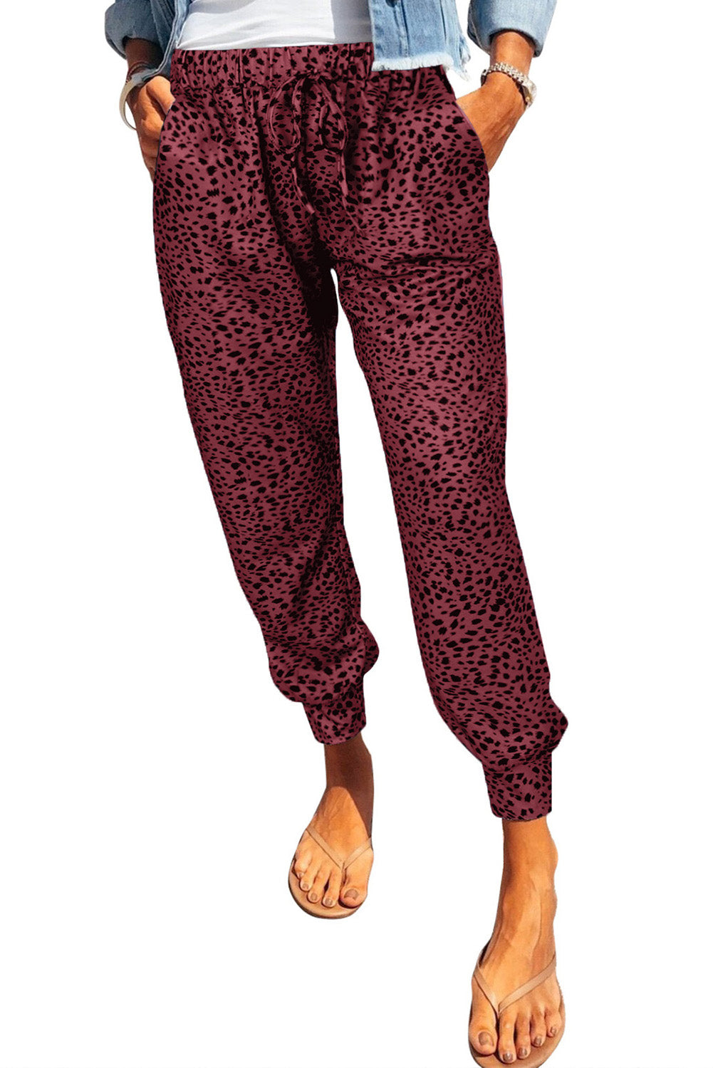 Double Take Leopard Print Joggers with Pockets-Angel Casuals