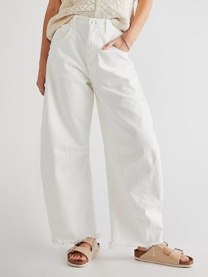 Raw Hem Wide Leg Jeans with Pockets-Angel Casuals