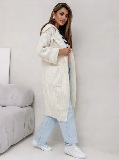 Pocketed Collared Neck Dropped Shoulder Cardigan-Angel Casuals
