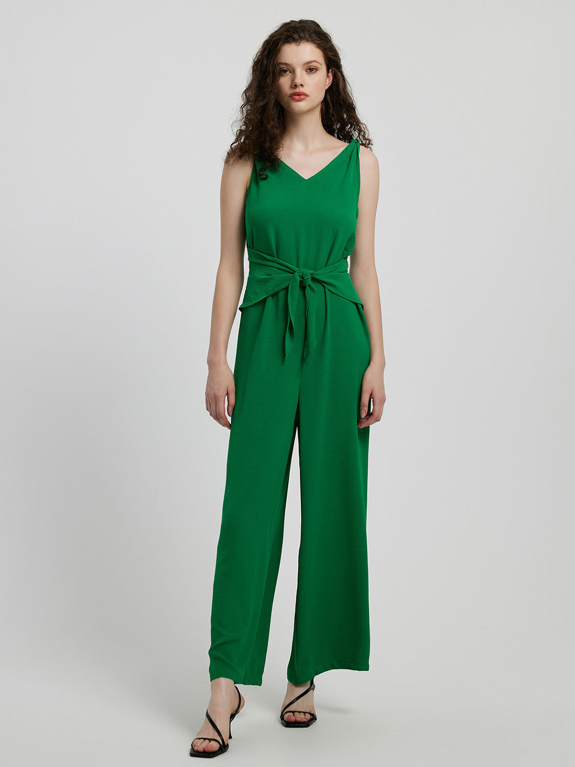 Knot Detail Tie Front Sleeveless Jumpsuit-Angel Casuals