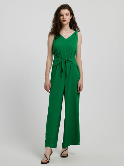 Knot Detail Tie Front Sleeveless Jumpsuit-Angel Casuals