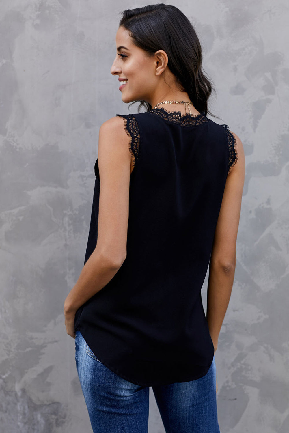 Eyelash Lace V-Neck Tank Top-Angel Casuals