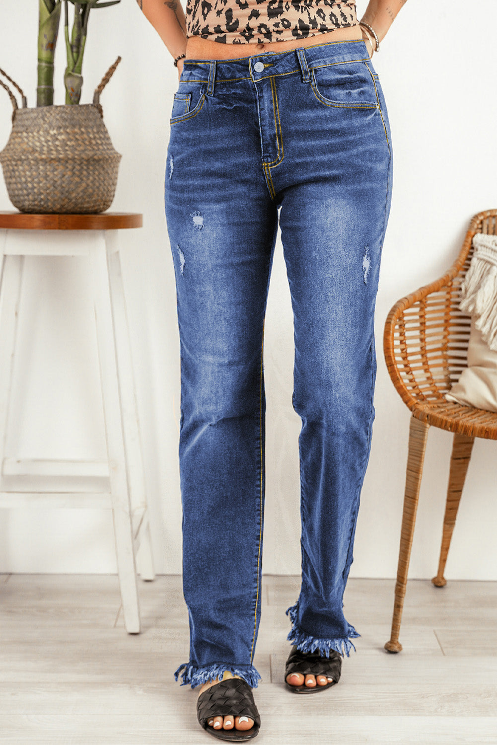 Ripped Frayed Hem Jeans-Angel Casuals