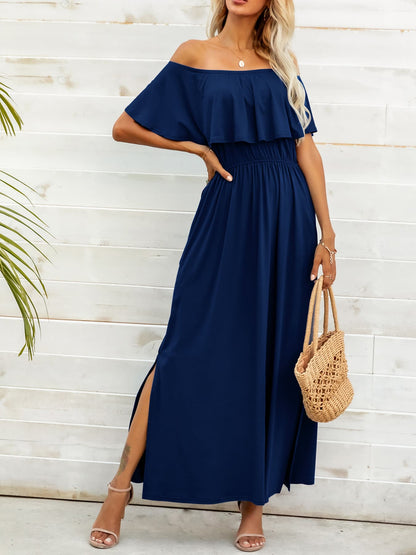 Off-Shoulder Slit Maxi Dress-Angel Casuals