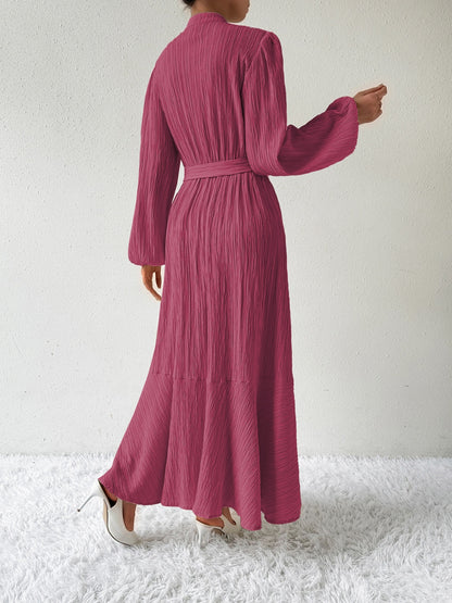 Tie Waist Long Sleeve Dress-Angel Casuals