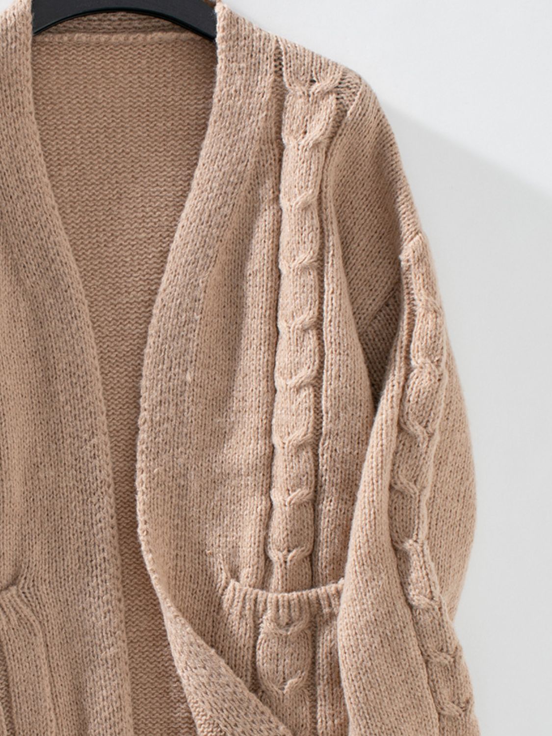 Cable-Knit Open Front Long Sleeve Cardigan-Angel Casuals