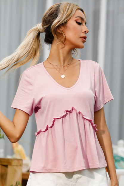 Frill Trim Short Sleeve Tee-Angel Casuals