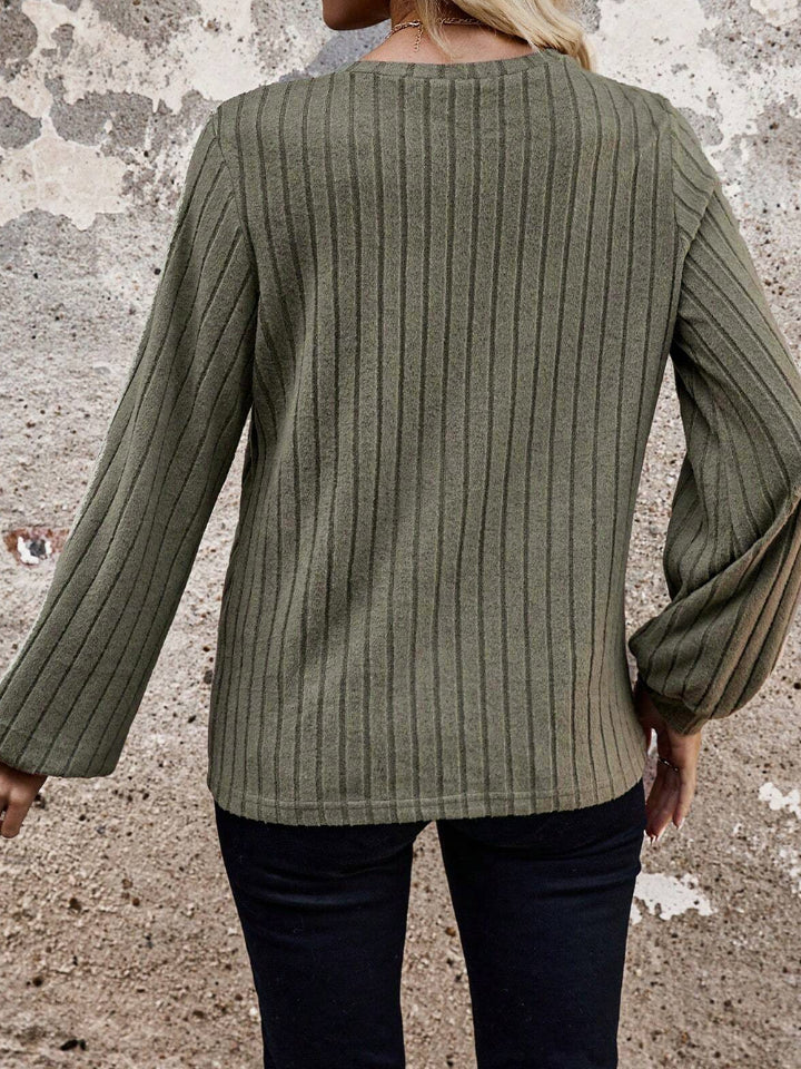 Leopard Round Neck Long Sleeve T-Shirt-Angel Casuals