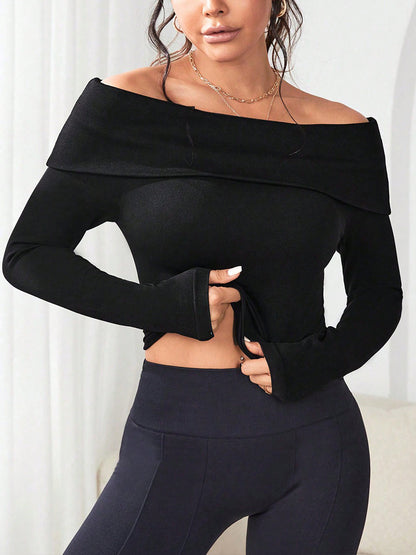 Off-Shoulder Long Sleeve Knit Top-Angel Casuals