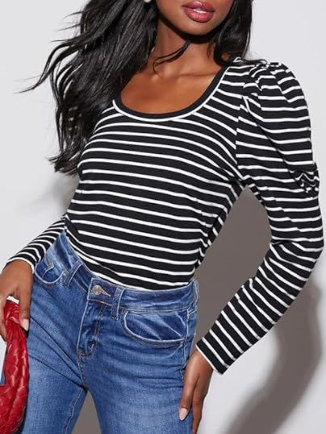 Striped Round Neck Long Sleeve T-Shirt-Angel Casuals