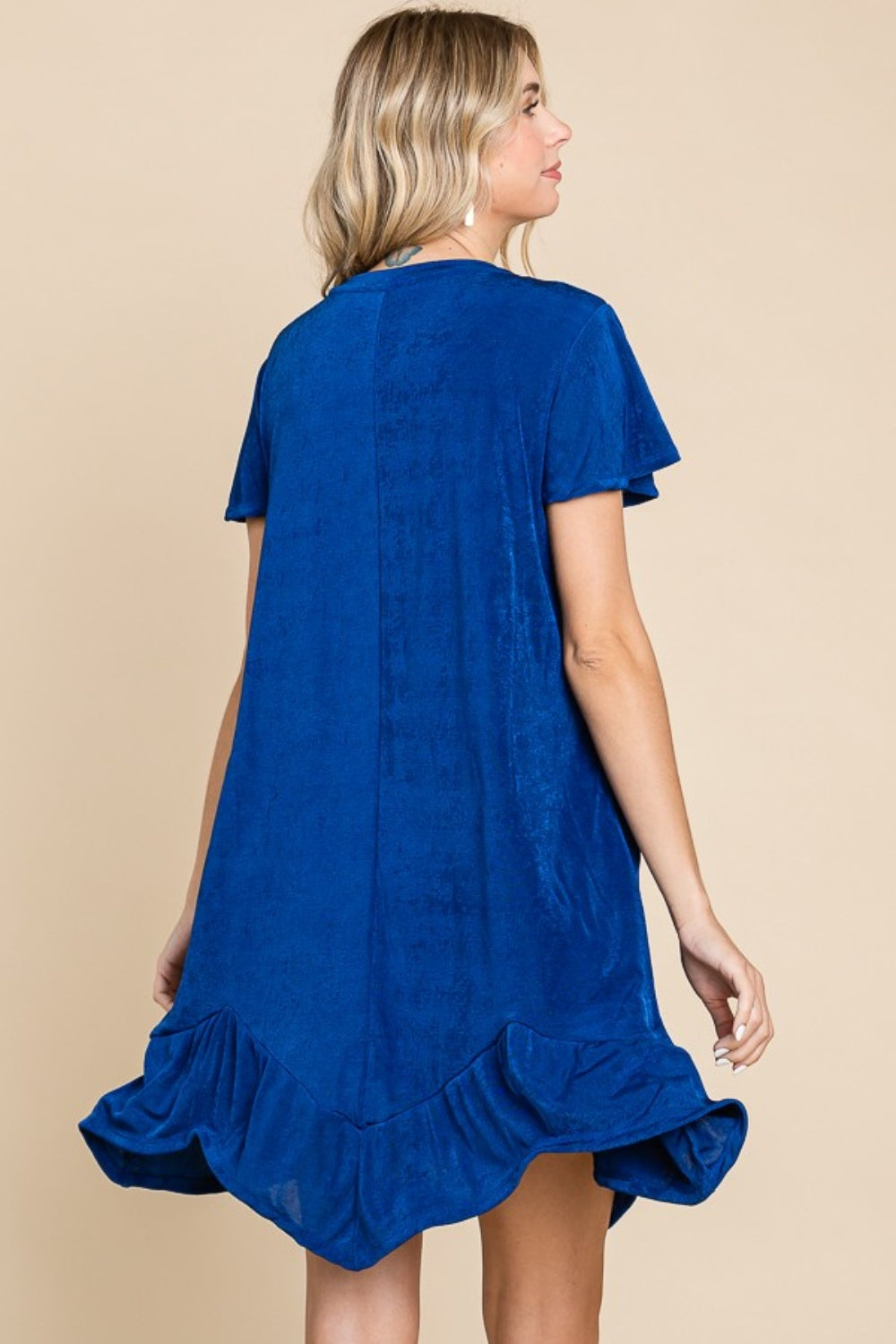 Culture Code Full Size Short Sleeve Ruffled Asymmetric Hem Dress-Angel Casuals