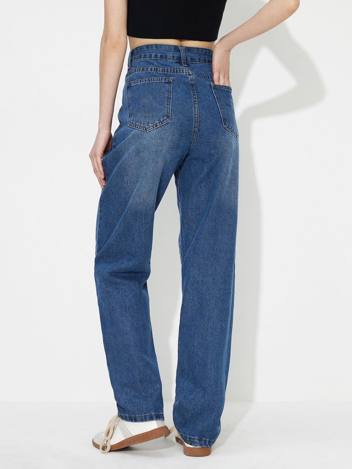 Asymmetric Waist Jeans with Pockets-Angel Casuals