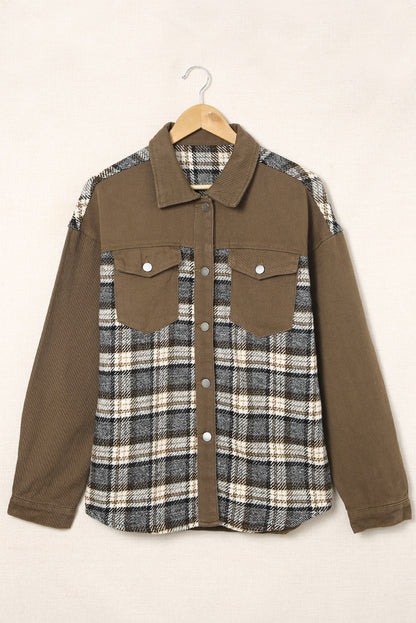 Plaid Collared Denim Jacket-Angel Casuals