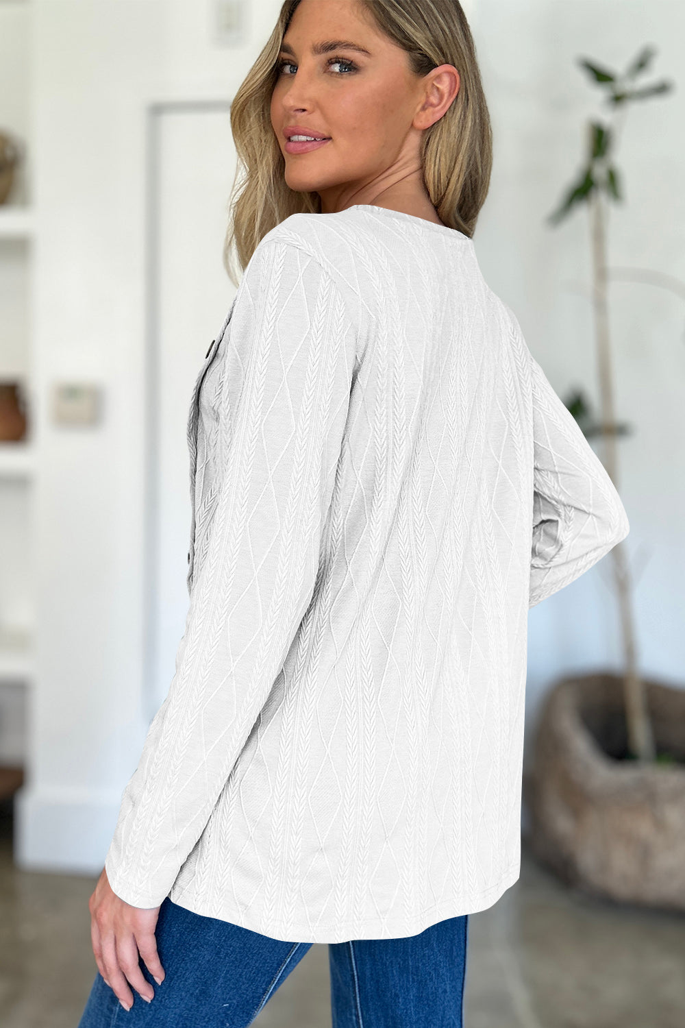 FAM-FAM Slit Round Neck Long Sleeve T-Shirt-Angel Casuals