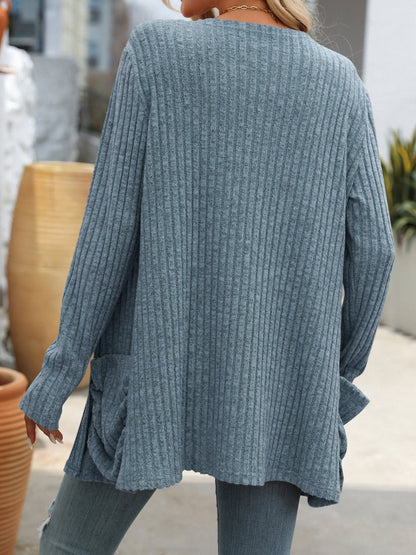 Mandy Open Front Long Sleeve Ribbed Cardigan-Angel Casuals
