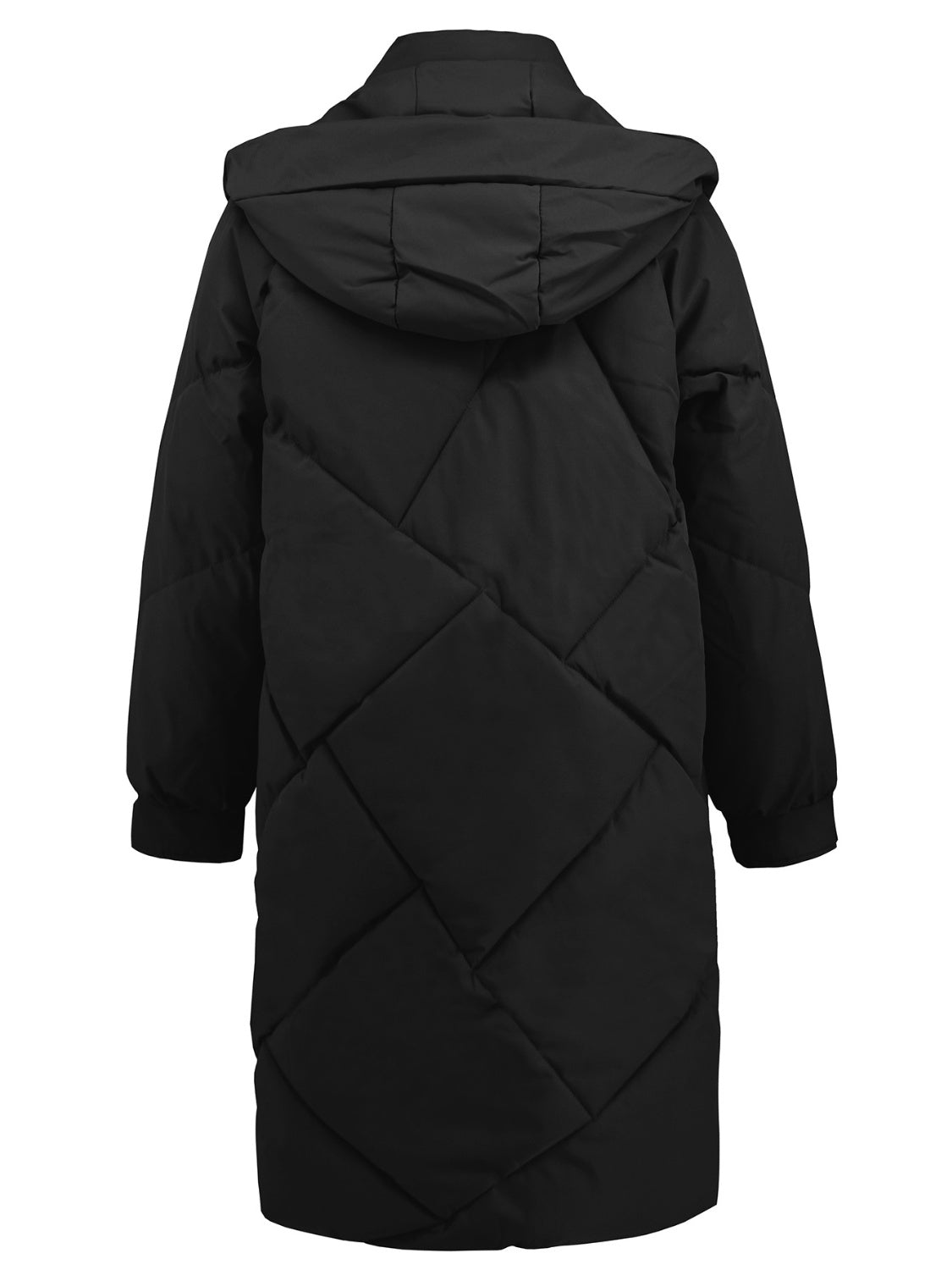 Long Sleeve Longline Hooded Winter Coat with Pockets-Angel Casuals