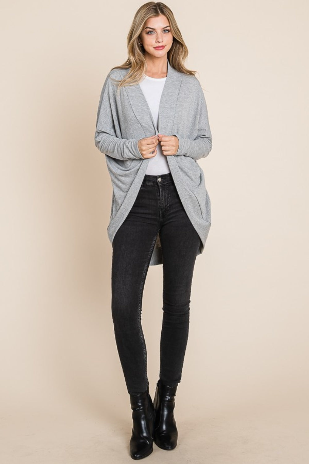 BOMBOM Open Front Long Sleeve Cocoon Cardigan-Angel Casuals