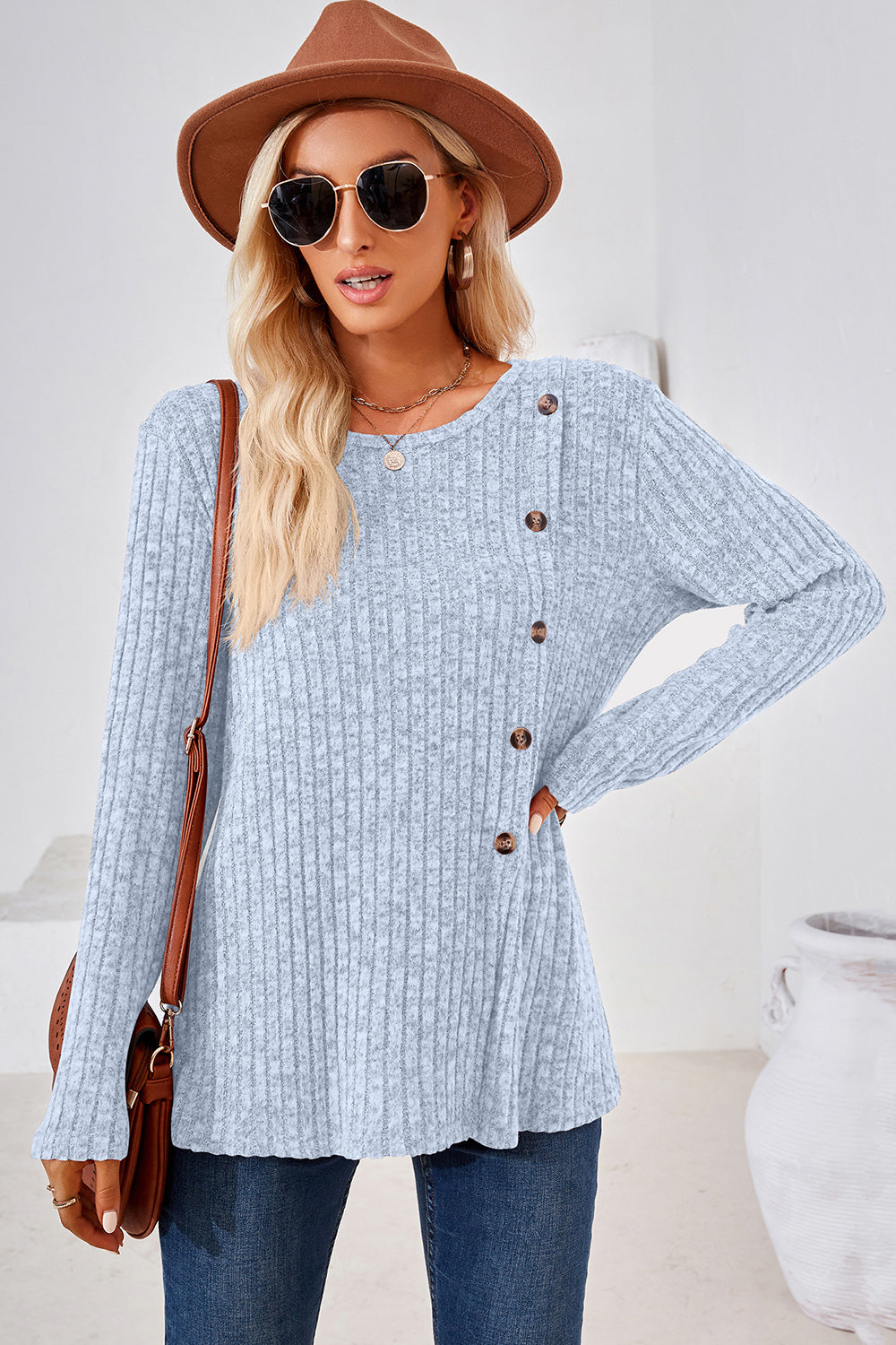 Round Neck Long Sleeve T-Shirt-Angel Casuals