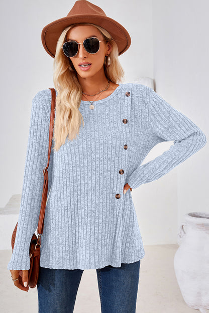 Round Neck Long Sleeve T-Shirt-Angel Casuals