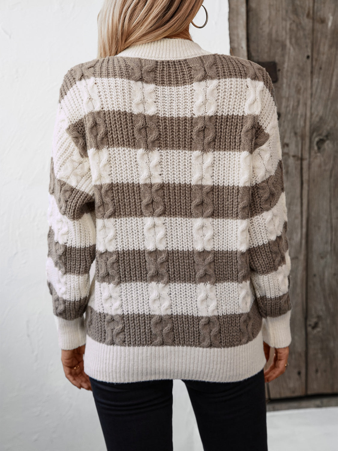 Striped Round Neck Long Sleeve Sweater-Angel Casuals