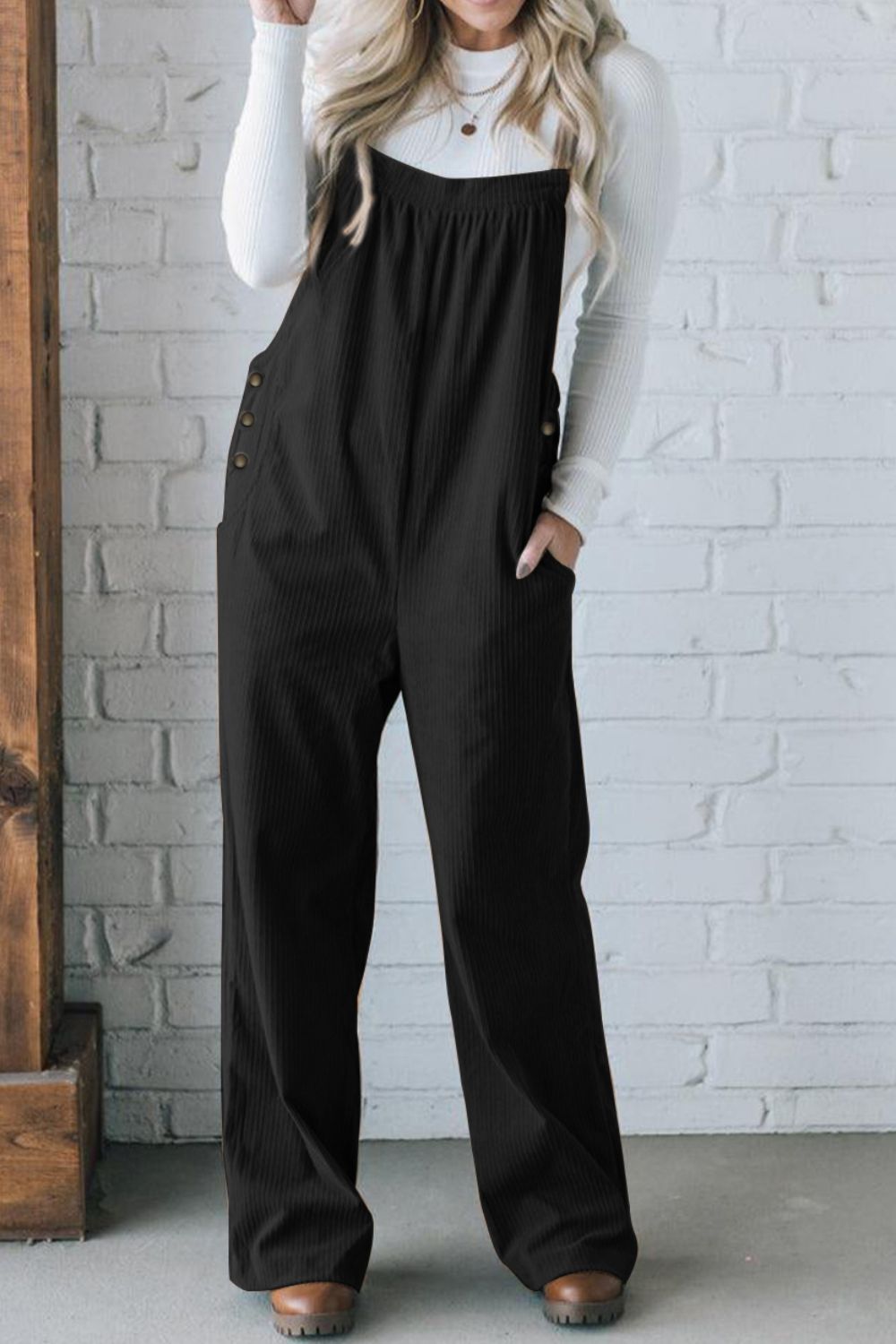Square Neck Wide Strap Overalls-Angel Casuals