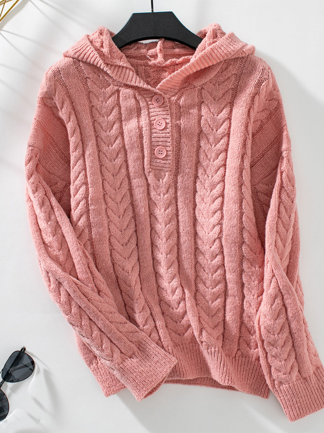 Cable-Knit Long Sleeve Hooded Sweater-Angel Casuals