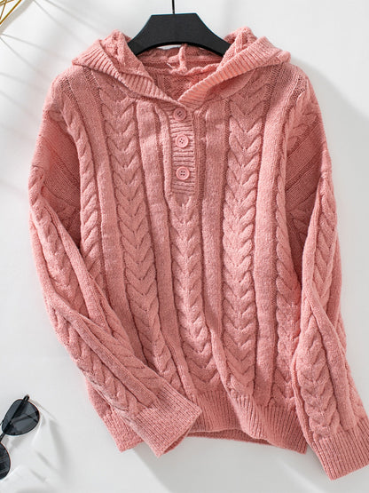 Cable-Knit Long Sleeve Hooded Sweater-Angel Casuals