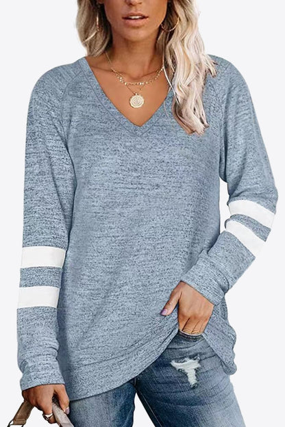 Striped Contrast Raglan Sleeve Top-Angel Casuals