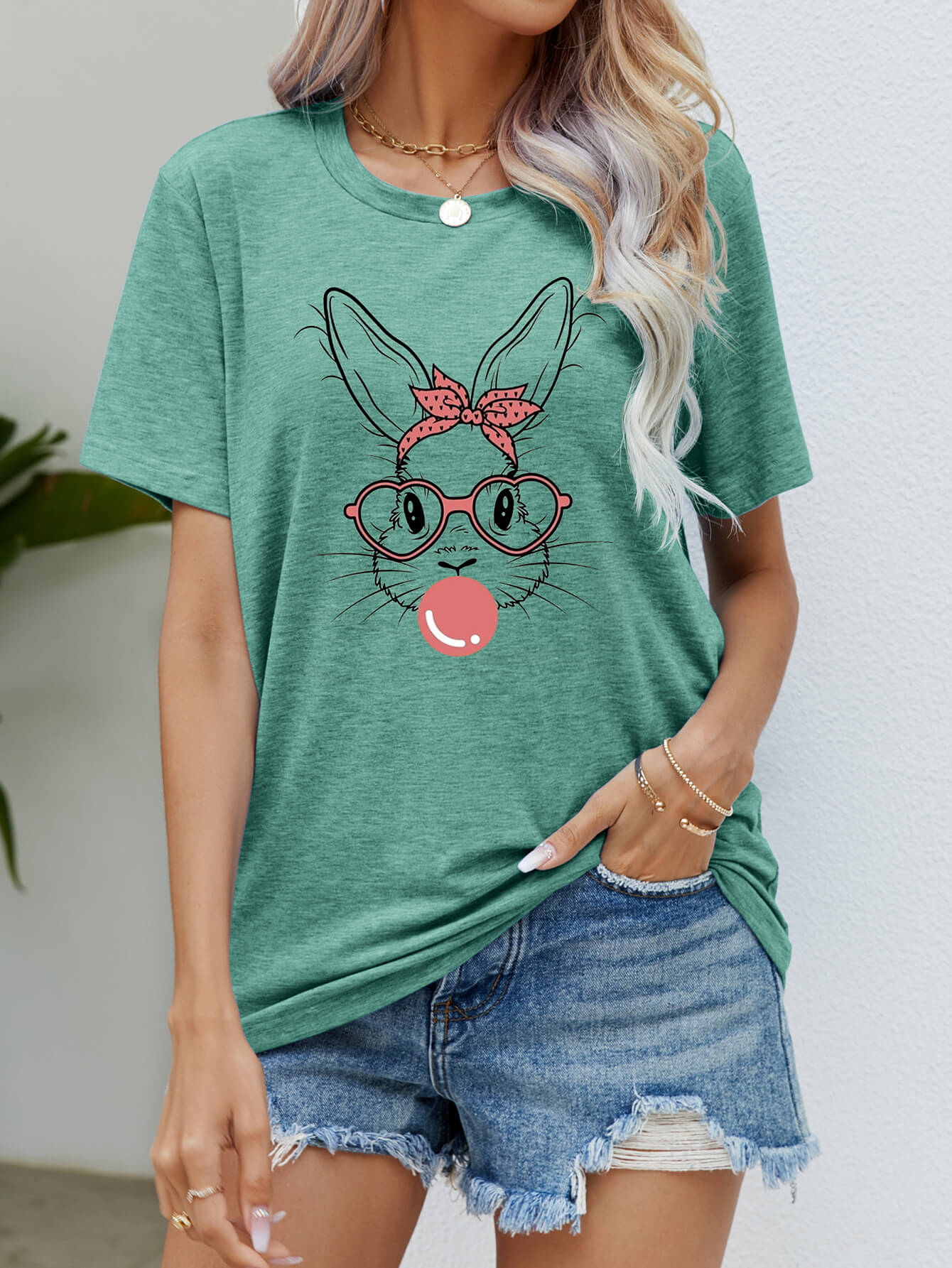 Easter Bunny Graphic Round Neck T-Shirt-Angel Casuals