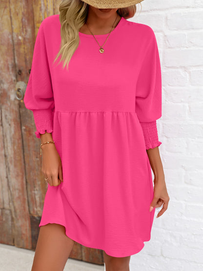 Round Neck Lantern Sleeve Mini Dress-Angel Casuals