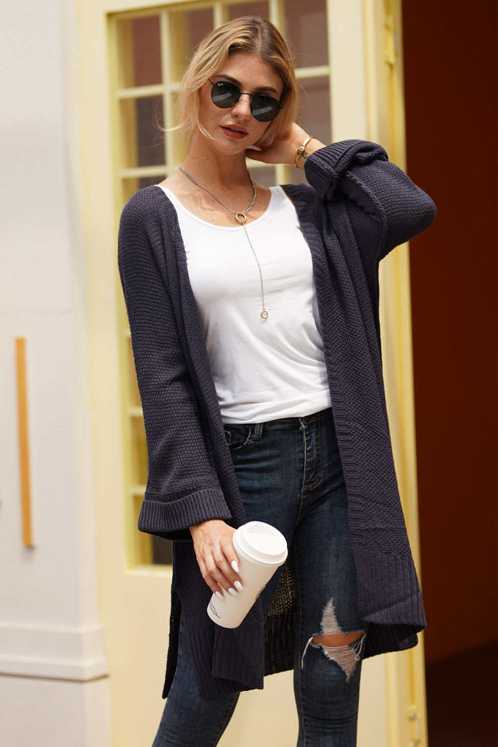 Open Front Long Sleeve Cardigan-Angel Casuals