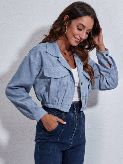 Collared Neck Dropped Shoulder Buttoned Jacket-Angel Casuals