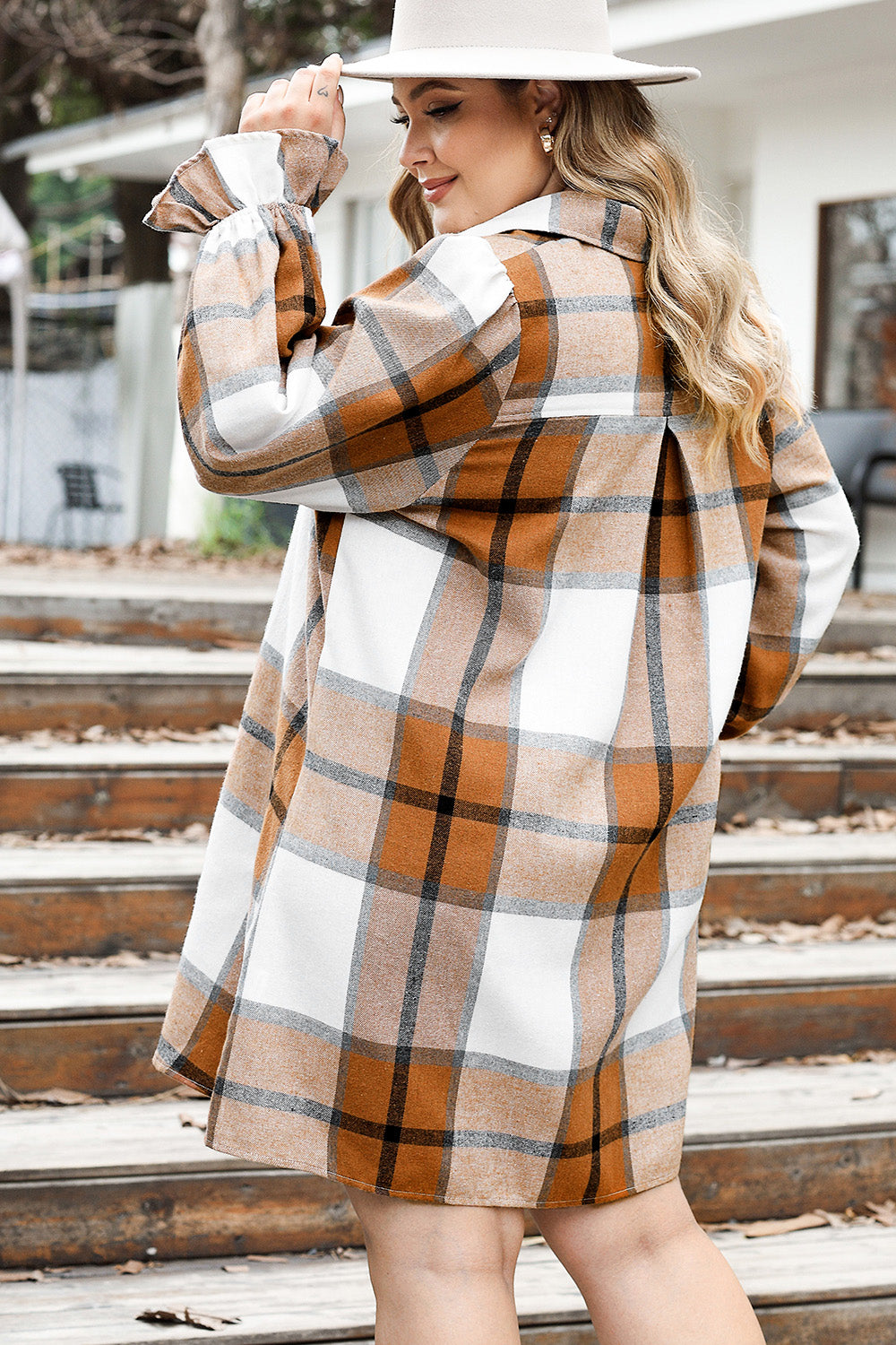 Plus Size Plaid Button Up Shirt Dress-Angel Casuals