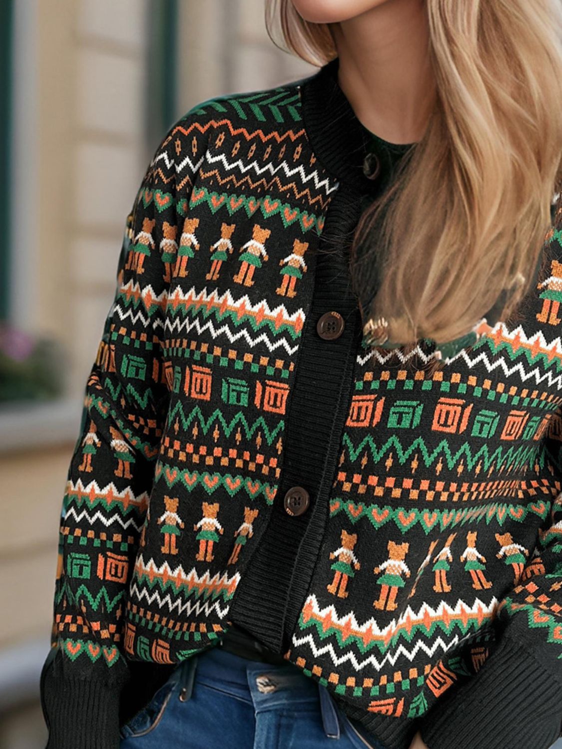 Graphic Button Down Long Sleeve Cardigan-Angel Casuals