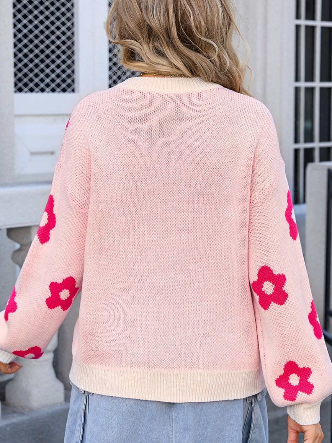 Angel Wings Flower Round Neck Dropped Shoulder Sweater-Angel Casuals