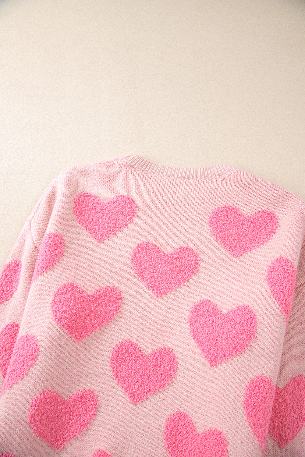 Valentine's Day Heart Jacquard Round Neck Sweater-Angel Casuals