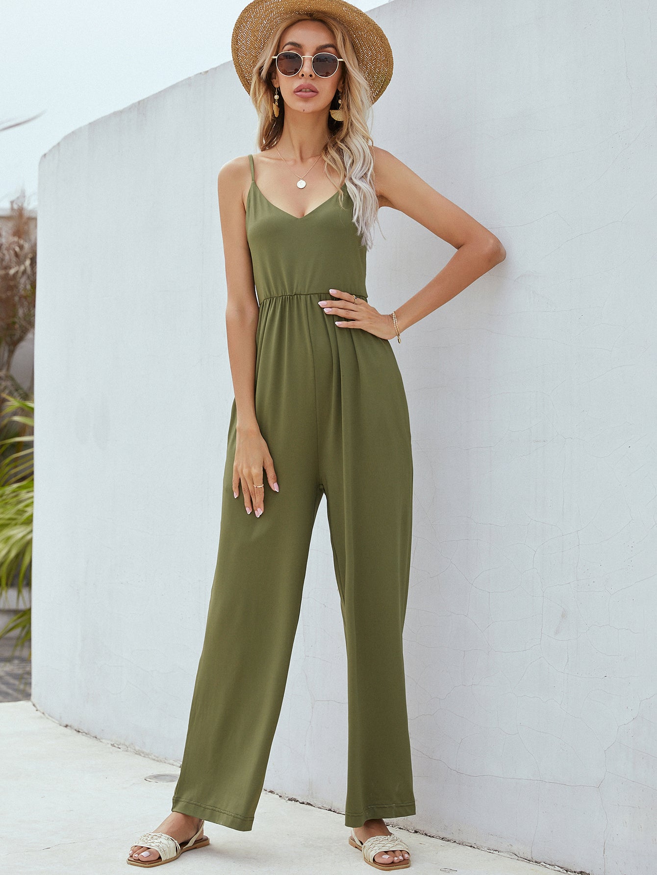 Adjustable Spaghetti Strap Jumpsuit with Pockets-Angel Casuals