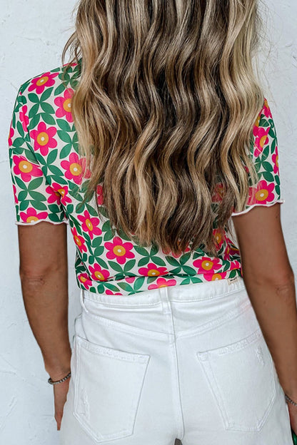 Printed Round Neck Short Sleeve T-Shirt-Angel Casuals
