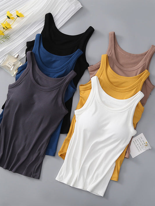 Round Neck Tank with Bra-Angel Casuals