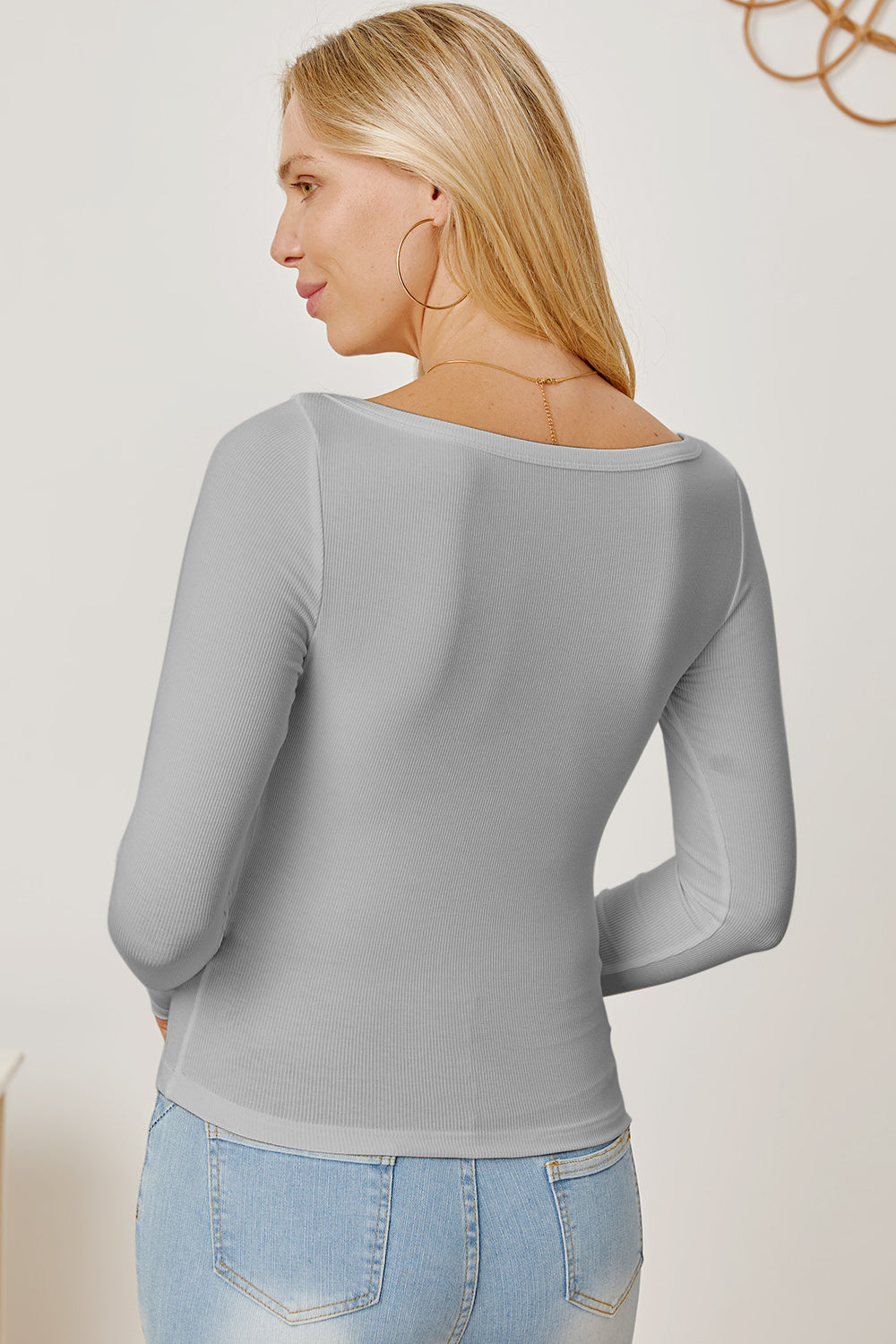 Square Neck Long Sleeve T-Shirt-Angel Casuals