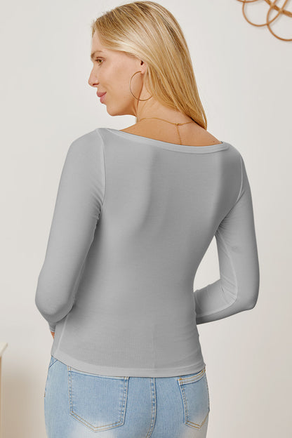 Square Neck Long Sleeve T-Shirt-Angel Casuals