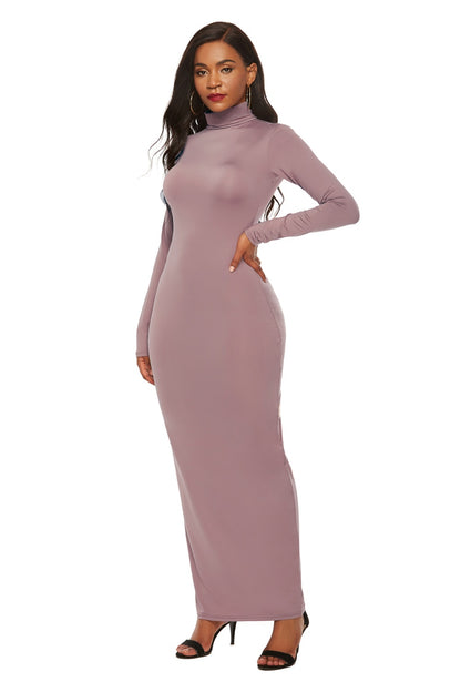 Mock Neck Long Sleeve Maxi Slim Dress-Angel Casuals