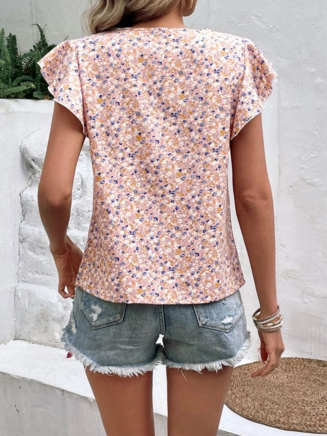 Ditsy Floral Round Neck Cap Sleeve Top-Angel Casuals