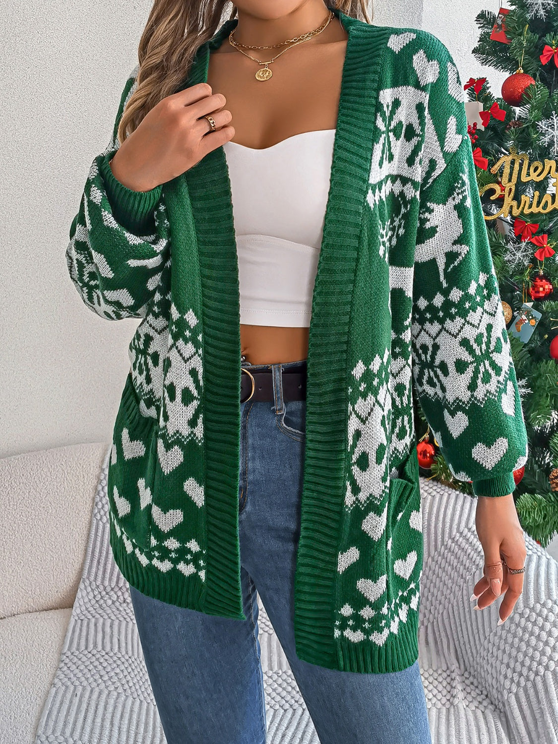Pocketed Open Front Long Sleeve Cardigan-Angel Casuals