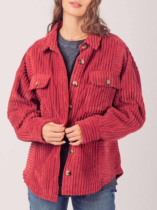 Button Up Long Sleeve Corduroy Jacket-Angel Casuals