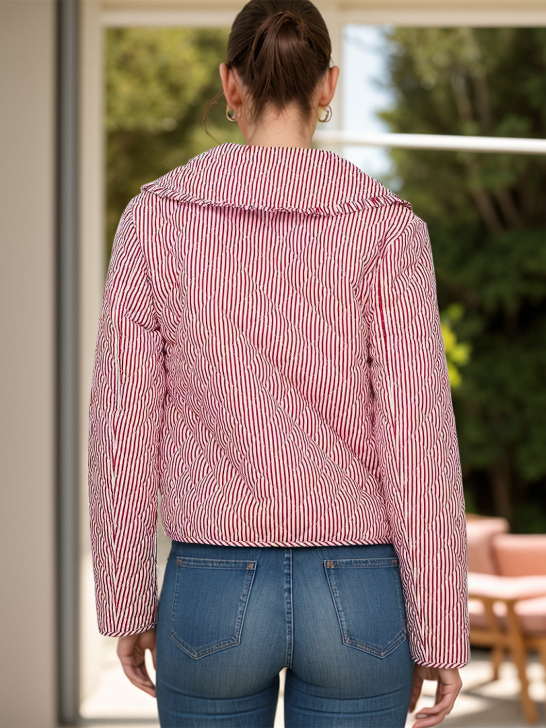 Tied Striped Long Sleeve Jacket-Angel Casuals
