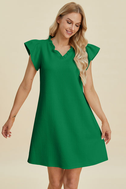 Double Take Full Size Ruffled V-Neck Cap Sleeve Dress-Angel Casuals