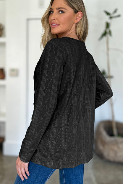 FAM-FAM Slit Round Neck Long Sleeve T-Shirt-Angel Casuals