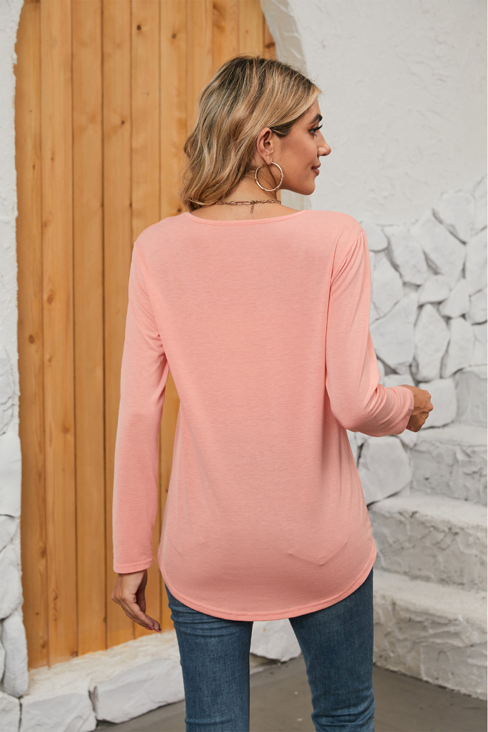 Square Neck Long Sleeve T-Shirt-Angel Casuals