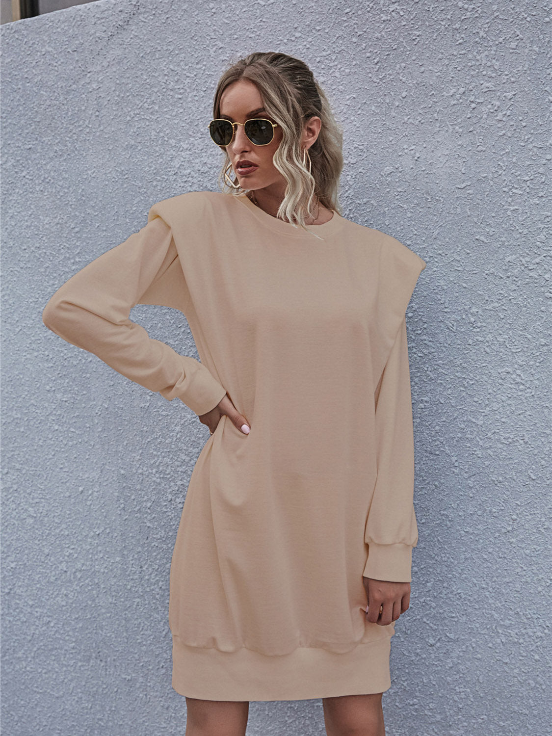 Round Neck Long Sleeve Mini Dress-Angel Casuals